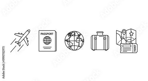 Travel icons on white background.