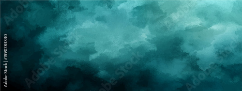 Abstract ethereal watercolor background with shades of teal and teal, resembles dynamic fluffy clouds or flowing smoke. The composition presents an atmospheric feel.
