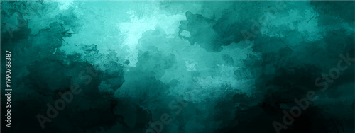 Abstract depiction of swirling nebulous clouds, ethereal light permeates. Color tones of cyan and teal blend together in a mesmerizing vortex.