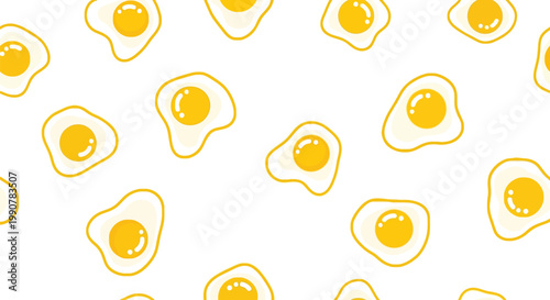 Seamless pattern of pixel art fried eggs with bright yellow yolks for breakfast theme