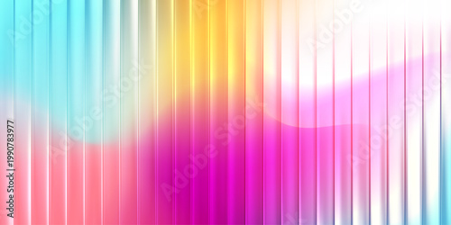 Vibrant Multicolor Blue Yellow Pink Gradient Abstract Background with Vertical Glass Stripes and Wavy Light for Modern Party or Summer Banner