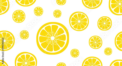 Vibrant seamless pattern featuring various sized yellow lemon slices in a cheerful display.