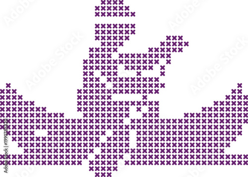A simple cross-stitch design featuring people rowing a boat, perfect for craft and sewing projects, vector graphic