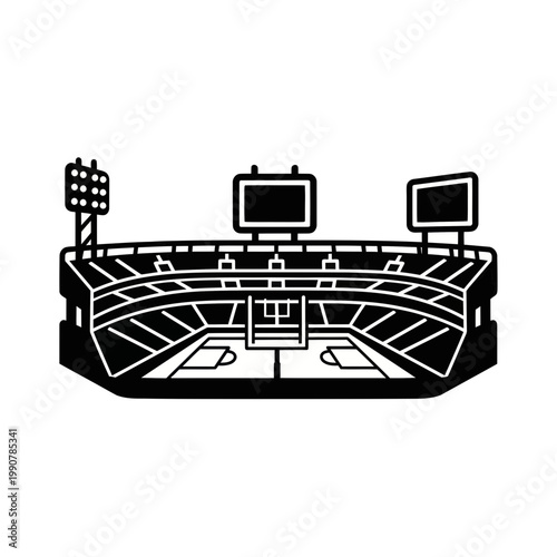 Sports stadium silhouette icon, modern arena architecture, game venue exterior