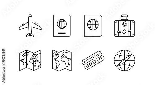 Travel icons for planning a trip.