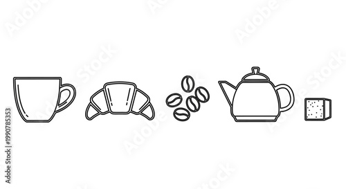 Coffee cup with breakfast food items.