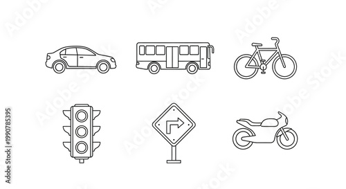 Traffic signs and vehicles icons.