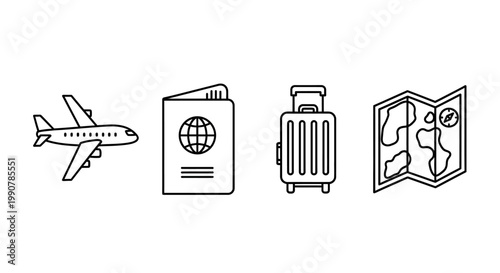 Travel icons with airplane and luggage.