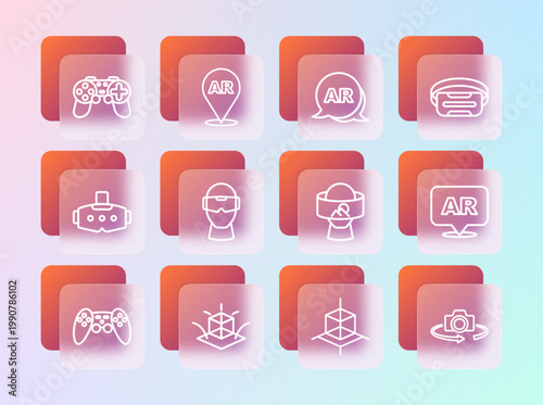 Set line Virtual reality glasses, 3d modeling, Augmented AR, Gamepad and icon. Vector