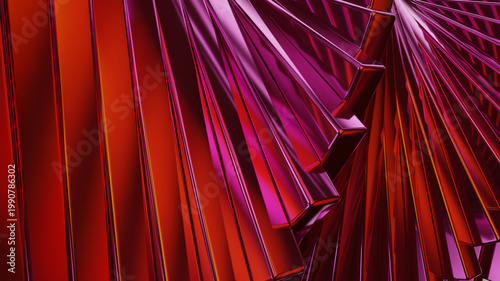 Obraz na plátně A high-quality 3D rendered abstract background featuring a complex structure of shiny metallic bars arranged in a radial or fan pattern