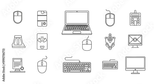 Computer hardware and peripherals icons set.
