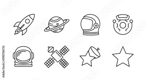 Space icons with astronomy symbols.