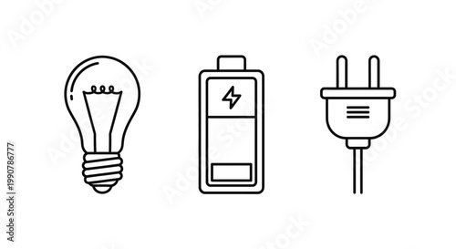 Light Bulb Battery Plug Icons.