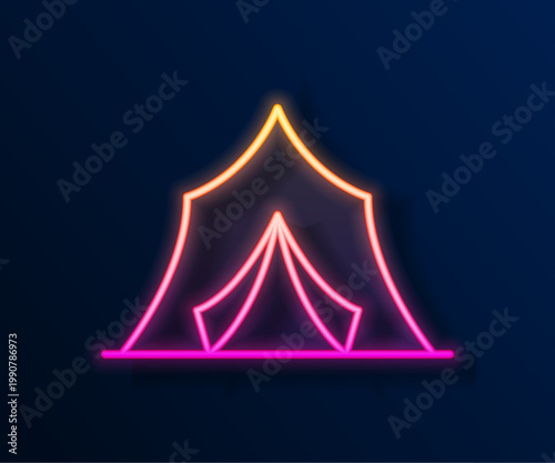 Glowing neon line Circus tent icon isolated on black background. Carnival camping tent. Amusement park. Vector