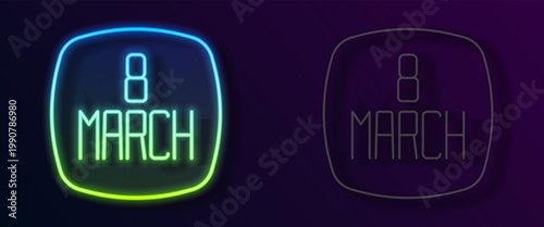 Glowing neon line 8 March icon isolated on black background. International Happy Women Day. Vector