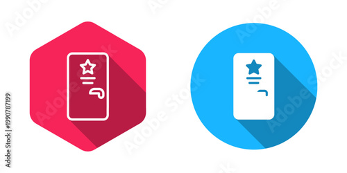 Filled and outline Backstage icon isolated with long shadow background. Door with a star sign. Dressing up for celebrities. Vector