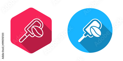Filled and outline Spatula with coffee grain icon isolated with long shadow background. Coffee beans. Vector