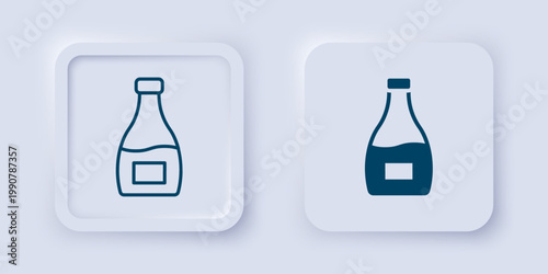 Filled and outline Sauce bottle icon isolated on grey background. Ketchup, mustard and mayonnaise bottles with sauce for fast food. Square button. Vector