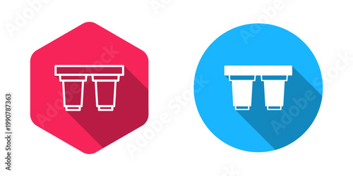 Filled and outline Water filter cartridge icon isolated with long shadow background. Vector