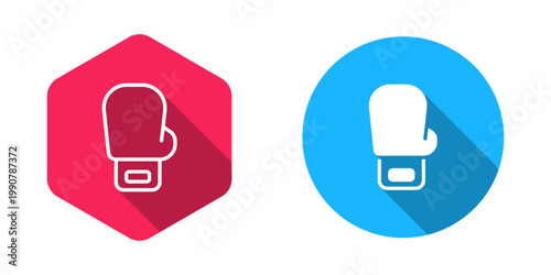 Filled and outline Boxing glove icon isolated with long shadow background. Vector