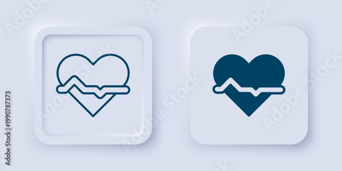 Filled and outline Heart rate icon isolated on grey background. Heartbeat sign. Heart pulse icon. Cardiogram icon. Square button. Vector