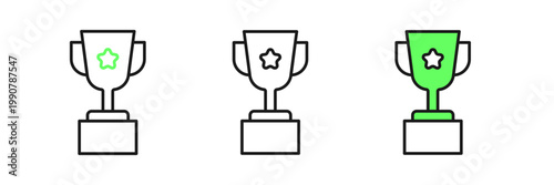 Set line Award cup icon isolated on white background. Winner trophy symbol. Championship or competition trophy. Sports achievement sign. Vector