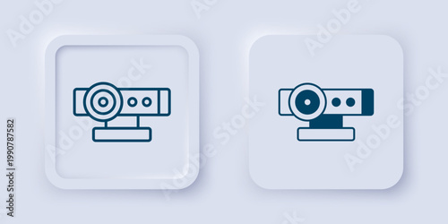 Filled and outline Web camera icon isolated on grey background. Chat camera. Webcam icon. Square button. Vector