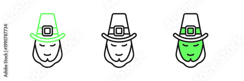 Set line Leprechaun icon isolated on white background. Happy Saint Patricks day. National Irish holiday. Vector