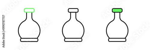 Set line Bottle with potion icon isolated on white background. Flask with magic potion. Happy Halloween party. Vector