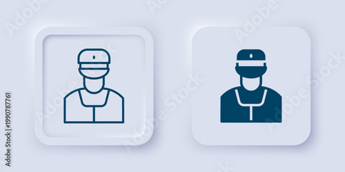 Filled and outline Train conductor icon isolated on grey background. Square button. Vector