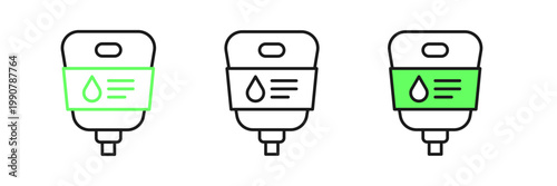 Set line IV bag icon isolated on white background. Blood bag. Donate blood concept. The concept of treatment and therapy, chemotherapy. Vector