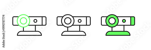 Set line Web camera icon isolated on white background. Chat camera. Webcam icon. Vector