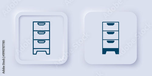 Filled and outline Chest of drawers icon isolated on grey background. Square button. Vector