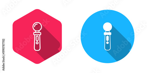 Filled and outline VR controller game icon isolated with long shadow background. Virtual reality experience, sensation of presence, position-tracking technology device. Vector