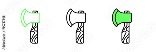 Set line Wooden axe icon isolated on white background. Lumberjack axe. Vector