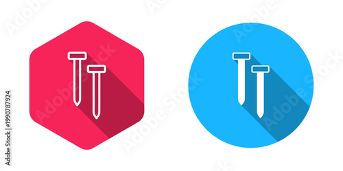 Filled and outline Metallic nails icon isolated with long shadow background. Vector