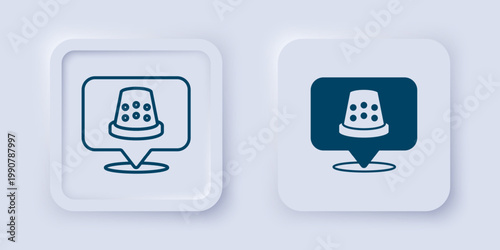Filled and outline Thimble for sewing icon isolated on grey background. Square button. Vector