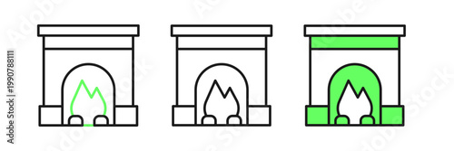 Set line Interior fireplace icon isolated on white background. Vector