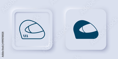 Filled and outline Racing helmet icon isolated on grey background. Extreme sport. Sport equipment. Square button. Vector