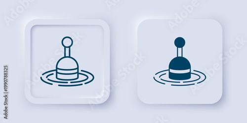 Filled and outline Fishing float in water icon isolated on grey background. Fishing tackle. Square button. Vector