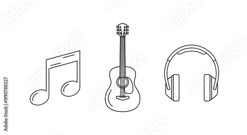 Music Guitar Headphones Note Icon Set.