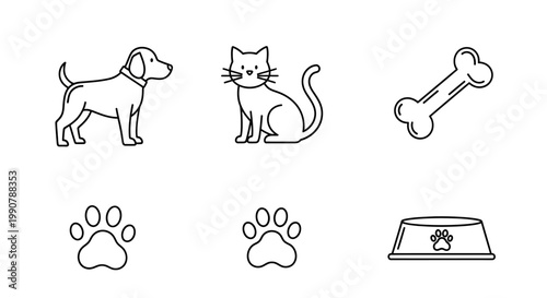 Dog Cat Pet Animal Icons Line.