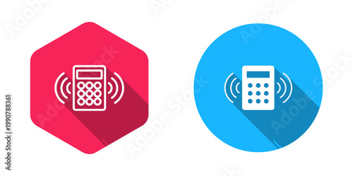Filled and outline Security system control panel with display icon isolated with long shadow background. Keypad of security system for entering inside. Vector