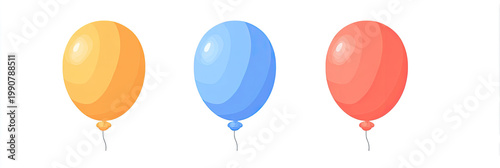 Three colorful balloons?orange, blue, and red?float gently on thin strings