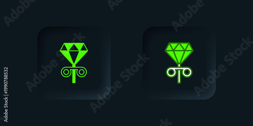 Green Stud earrings icon isolated on black background. Jewelry accessories. Black square button. Vector