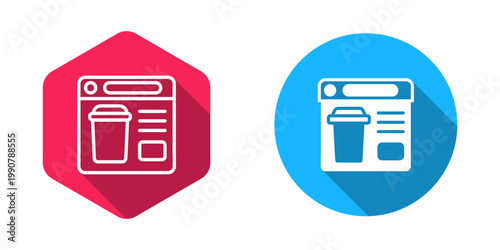 Filled and outline Online ordering and fast food delivery icon isolated with long shadow background. Vector