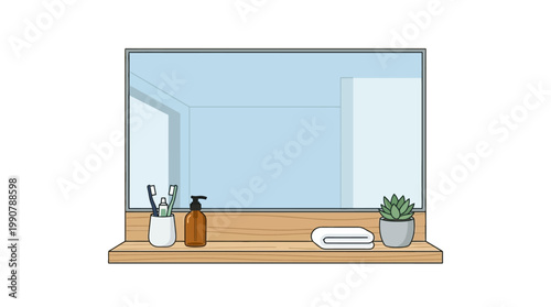 Bathroom Countertop With Hygiene Products.