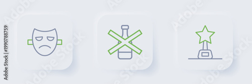 Set line Movie trophy, No alcohol and Drama theatrical mask icon. Vector