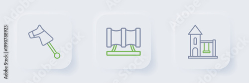 Set line Swing for kids, Kid playground slide pipe and Toy horse icon. Vector