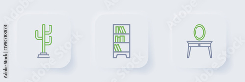 Set line Dressing table, Lamp hanging and Coat stand icon. Vector